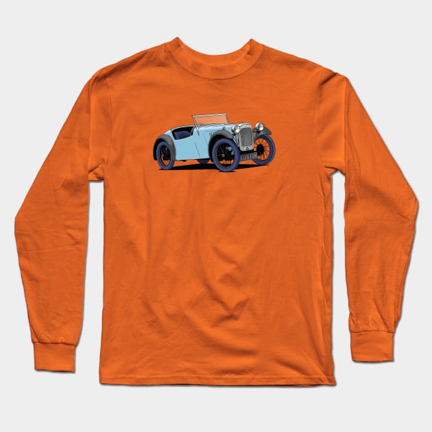 Austin Seven Car in Sky Blue Long Sleeve T-Shirt by Webazoot